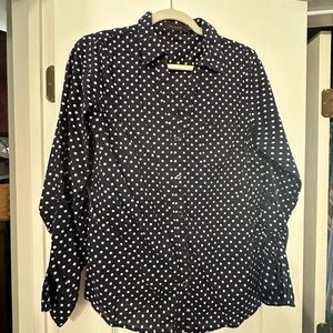 Limited button up navy with white polka dot blouse